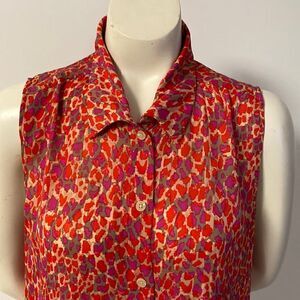 Cabi Sleeveless Collared Button Down Red Blouse Hearbreaker